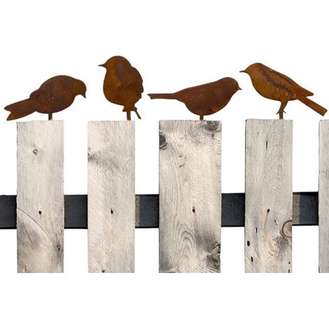 Décoration de jardin extérieure - Ornements de jardin - Oiseau en métal - Silhouettes décoratives - Décoration de portail - 4 oiseaux en fer forgé - Montage facile - Résistant et durable (1/5)