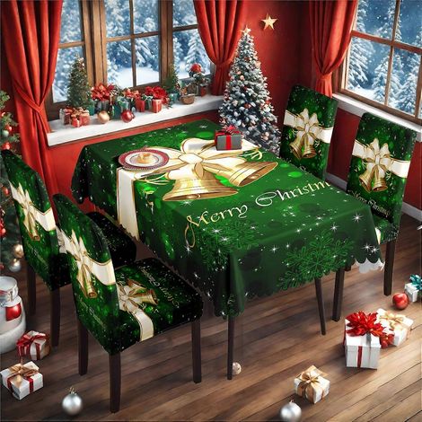 Ensemble de nappes, sets de table, décorations de Noël pour la salle à manger et la cuisine, nappes et housses de chaises de Noël imprimés numériquement (TC-157) (1/4)