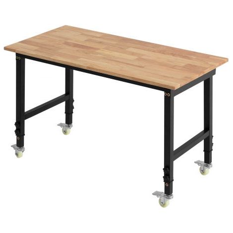 Banco de Trabajo 122 x 60 cm, Mesa de Taller Altura Ajustable de 8 Niveles de 72,5-107,5 cm, Carga de 680 kg, Mesa de Madera Marco de Metal con Ruedas para Oficina, Garaje, Taller, Hogar (1/5)