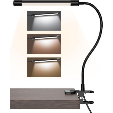 QORVA-Lampe à pince en aluminium, lampe de lecture LED avec col de cygne flexible à 360°, lampe de bureau avec 10 niveaux de luminosité, lampes de chevet réglables, pour le travail