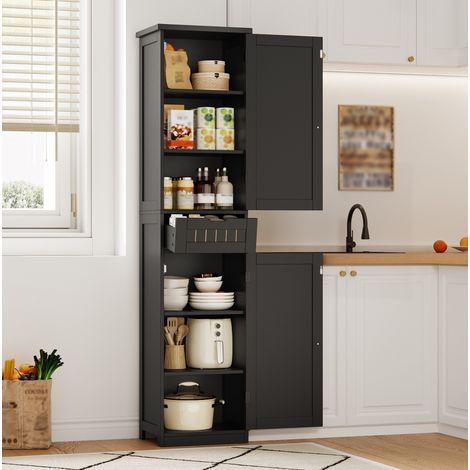 Armario alto 170x40x30 cm negro MDF con 2 puertas, 1 cajón y estantes ajustables (1/5)