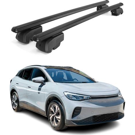 OMAC Barres de toit en aluminium pour VW ID.4 2021-2026 – City Crash – ISO/PAS 11154:2006 – Antivol inclus – Charge max 75 kg – 2 barres Noir (1/4)