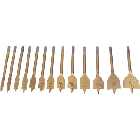 Lot de 13 mèches plates en acier à haute teneur en carbone pour bois, queue hex 1/4 pouce, perceuses à palette, coffret (1/5)