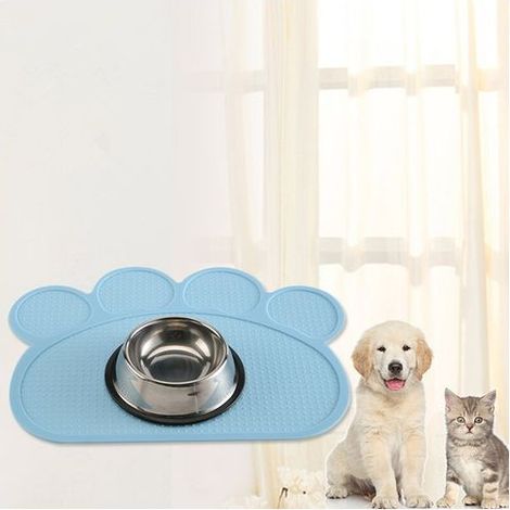 Tapis Gamelle pour Chien Chat Tapis de Nourriture en Silicone pour Animaux de Compagnie Tapis d’Alimentation Antiderapant facile à porter(bleu) (1/3)