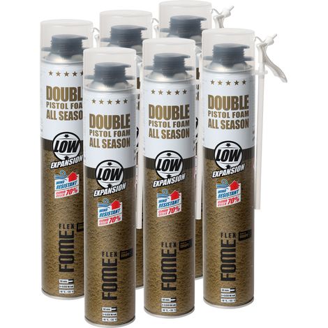 Mousse polyuréthane de montage FOME FLEX Double – pistolable, double adaptateur, faible expansion, isolation thermique – 750 ml – Lot de 6 pièces (1/5)