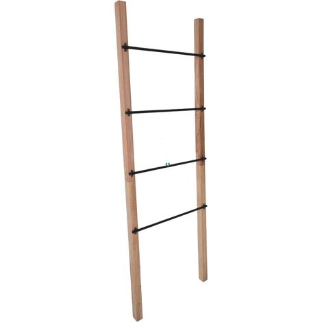 Échelle porte-serviettes 4 barreaux polyvalente 160 x 55,5 x 5 cm en pin naturel noir (1/4)