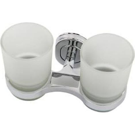 Cleafe - Supporto Porta Spazzolini Con Bicchiere Doppio In Vetro A Parete Accessori Bagno -