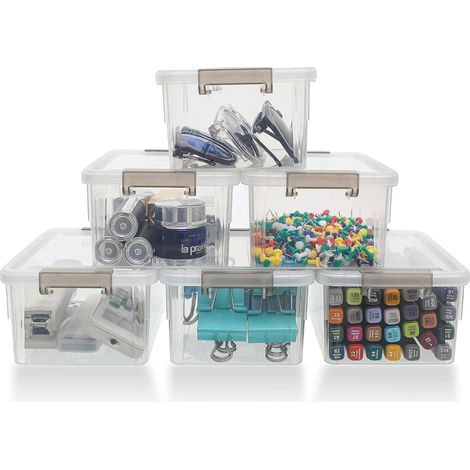 6er-Set Aufbewahrungsboxen 1.25L transparent stapelbar mit Griffclips (1/5)