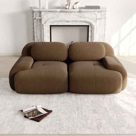 Canapé loveseat modulable 2 places marron en velours côtelé, canapé sans structure avec accoudoirs arrondis, assise mousse haute résilience pour salo (1/5)