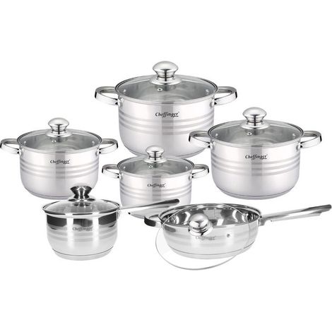 Ensemble de Cuisine - CHEFFINGER - 12 Pièces - Compatible Induction - Revêtement Antiadhésif - Argent