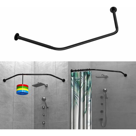Tringle à rideau de douche d'angle réglable en acier inoxydable en forme de losange, installation sans perçage pour salle de bain, baignoire, magasin de vêtements (noir, en forme de losange, (1/5)