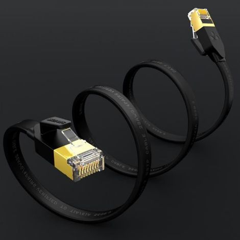 CAT 7 Câble Ethernet 8m fiches RJ45 Réseau Gigabit Lan Câble Plat avec 600 MHz pour Nintendo Switch Routeur Consoles de Jeux Noir (1/4)