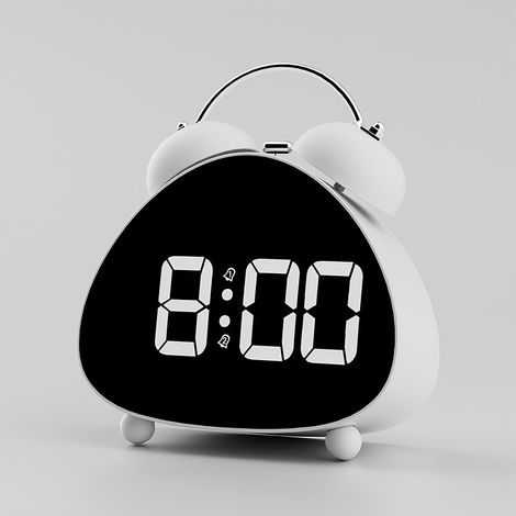 Simpatica sveglia digitale triangolare, con allarme forte ideale per chi ha il sonno pesante e per gli adulti, silenziosa, alimentata a batterie, perfetta per la camera da letto (bianca). (1/5)