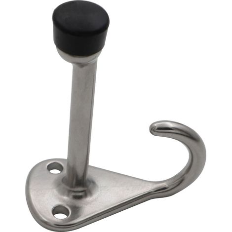 Stainless steel door stopper with hook, rubber door stop, bathroom silent door stop, extended door rear anti-collision door stop - 7mm 304 stainless steel, including screws (single weight 72g) - coat (1/4)