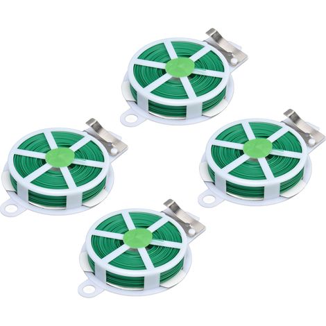 Lot de 4 attaches de jardin auto-coupantes en fil métallique gainé plastique vert, 50 mètres, pour tuteurs de plantes DIY (1/5)