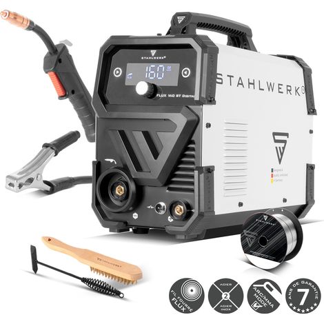 STAHLWERK Poste à souder FLUX 160 ST Digital – Combiné 3-en-1 160 A, soudage au fil fourré sans gaz, MMA (ARC), Lift-TIG (DC), dévidage synergique, éclairage LED, technologie IGBT