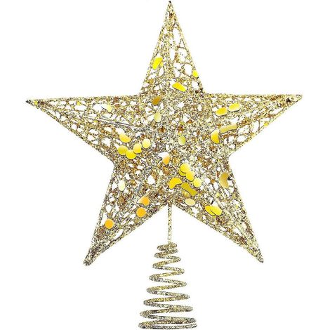 Glitzernder Weihnachtsbaumspitzen-Stern aus Metall, hohler Draht, für Weihnachten (1/5)