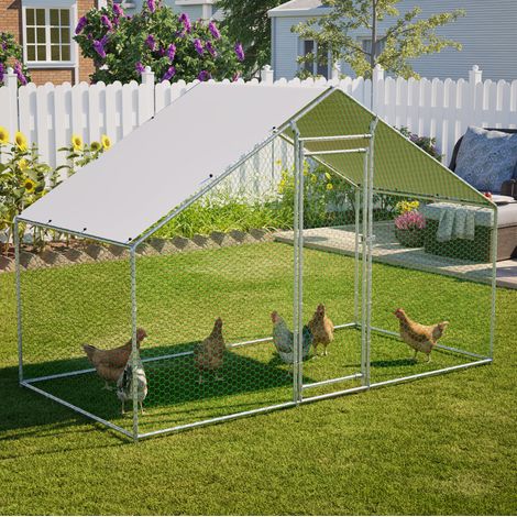 Pollaio 300x150x200 cm, recinto per animali con tetto impermeabile, chiusura di sicurezza, acciaio zincato grigio (1/5)