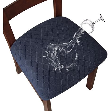 Lot de 2 Housses de siège extensibles imperméables en treillis de diamant pour chaises de salle à manger, chaises de cuisine (Bleu marine) (1/5)