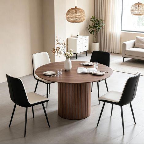 Tavolo da pranzo rotondo 120 cm in legno marrone scuro, 4-6 persone - CHICFURN (1/5)