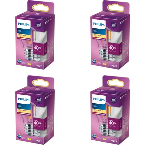 Philips Conjunto Pack E27 Bombilla Globo 40W Transparente No Regulable Luz blanca cálida - 4 unidades (1/3)