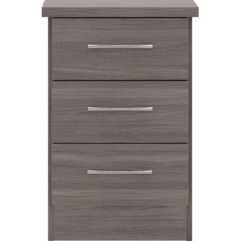 Nevada 3 Drawer Bedside - L40 x W40 x H61 cm - Black Wood Grain (1/4)
