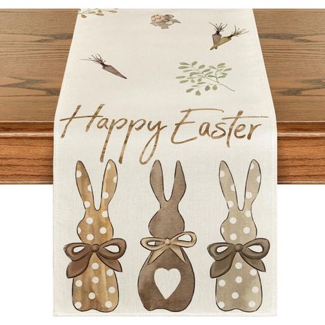 Chemin de table « Lapin carotte » pour Pâques, décoration de table printanière/estivale pour la cuisine, 33 x 183 cm (1/5)