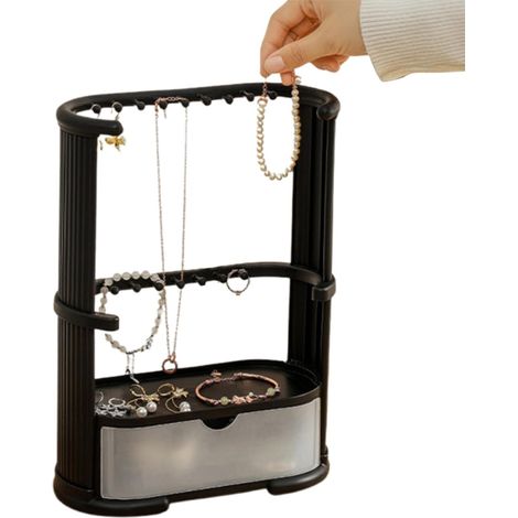 Présentoir à bijoux, porte-collier, organisateur de colliers, présentoir à bijoux, porte-bijoux anti-poussière à 3 niveaux, tours à bijoux avec bracelet et plateau à bagues (1/5)