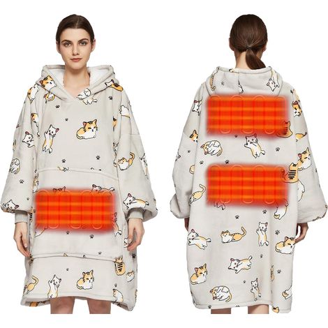 Couverture chauffante à capuche avec banque d'alimentation USB 5 V2 A surdimensionnée en flanelle sherpa Sweat à capuche doux, confortable, chaud de sécurité, basse tension, NO.4 (1/5)