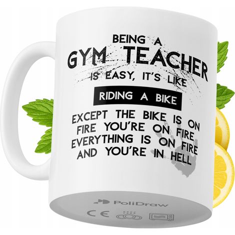 Mug humoristique pour prof de gym, avec un texte amusant et un design graphique original. Idéal pour les anniversaires, les fêtes et les jours fériés. Mug premium pour toutes les occasions spéciales, 
