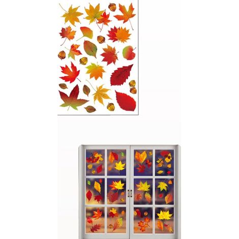 Lot d'autocollants automne - Pour fenêtre - Feuilles décoratives - Décoration de vitre - Stickers (1/4)