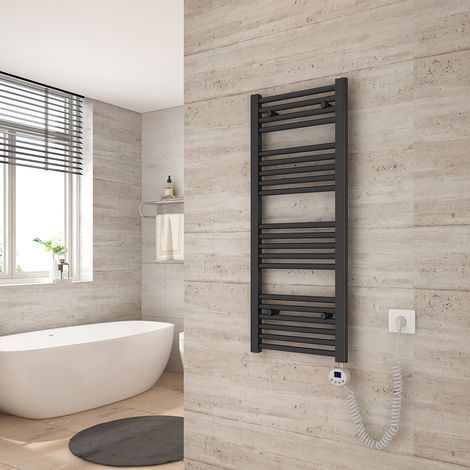 Heilmetz Badheizkörper Elektrisch Handtuchwärmer mit Digitalem Thermostat mit Timer-Funktion Gerade Handtuchtrockner 100x40cm Anthrazit 300W (1/5)