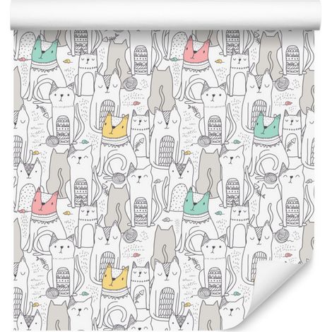 Papel pintado de gatos adorables para salón y dormitorio, 50x1000 cm (1/5)