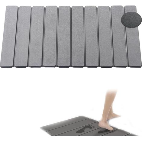 Tapis de bain en pierre 39 x 60 cm, tapis de bain à séchage rapide, pliable pour une utilisation en cuisine, tapis de vaisselle (gris clair) (1/5)