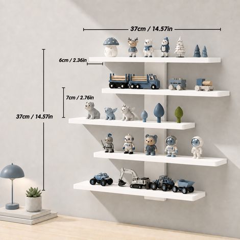 Étagère murale blanche à 5 niveaux sans perçage, rangement flottant minimaliste, support mural pour salon, chambre, cuisine et bureau (1/5)