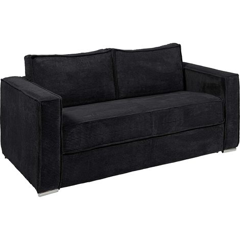 Divano letto 3 posti express in velluto a coste nero Letto 140 cm Materasso 22 cm con memory foam - LORETO (1/5)