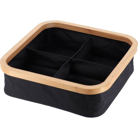 Faltbarer quadratischer korb aus polyester 4 aufbewahrungsfächer bambusumreifung - schwarz bambus - Tendance