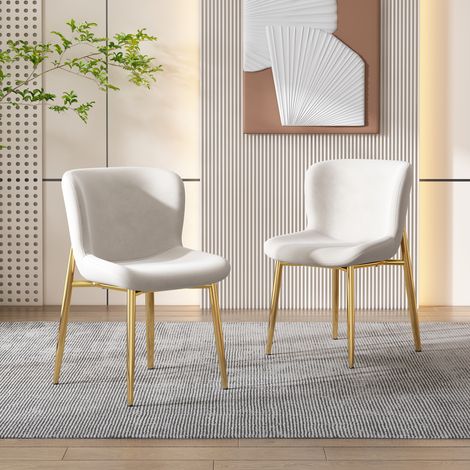 Juego de 2 sillas de comedor de terciopelo, sillas de tocador/escritorio, patas de metal - Salón y dormitorio, beige (1/5)
