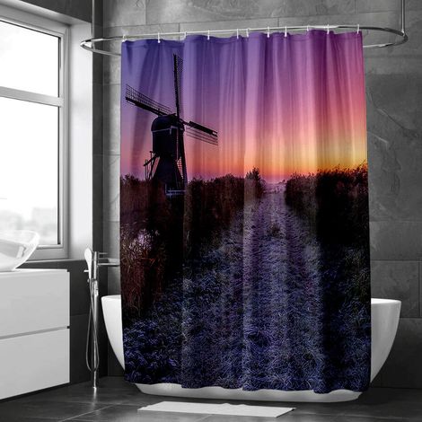 Rideau de douche motif vallée et ruisseau, rideau salle de bain imperméable, 90x180 cm (1/5)