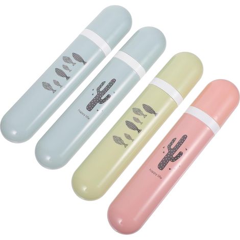 of 4 PP Plastic Toothbrush Holders with Lids Round Design