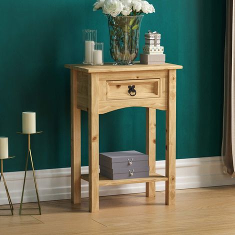 Table Console, 1 tiroir avec étagère, pin Massif (1/5)
