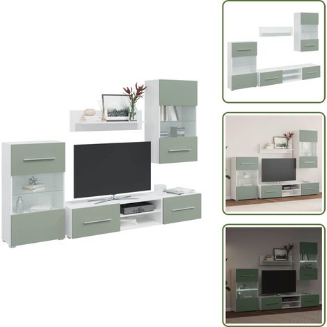 vidaXL Meubles TV avec lumière LED 5 pcs vert olive bois d'ingénierie