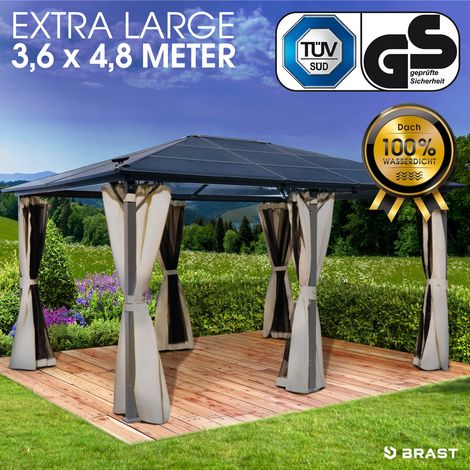 BRAST Alu-Pavillon Premium 3.6x4.8m beige festes Dach wasserdicht + Moskitonetz (1/5)