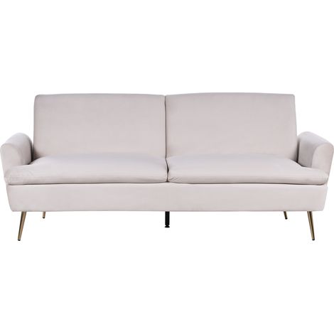 Sofá cama de terciopelo beige claro 3 plazas patas de metal dorado Vettre (1/5)