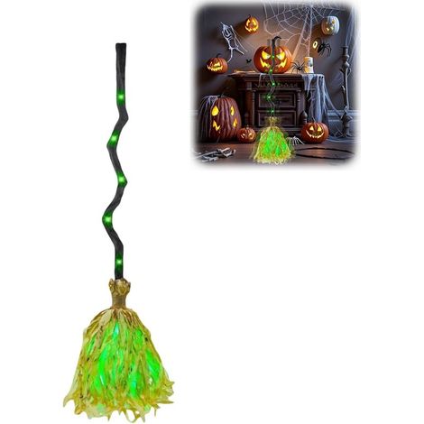 Halloween Decorations - 90 cm Animated Witch's Broom - Halloween Decoration with Movement and Light - Sound and Touch Activated - Spooky Sound Effects
