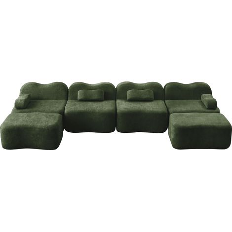 Sofá modular en U de 4 plazas con 2 otomanas, espuma 32D y terciopelo verde (1/5)
