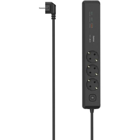 Regleta Hama 3 enchufes USB-C/A 100W negro y gris