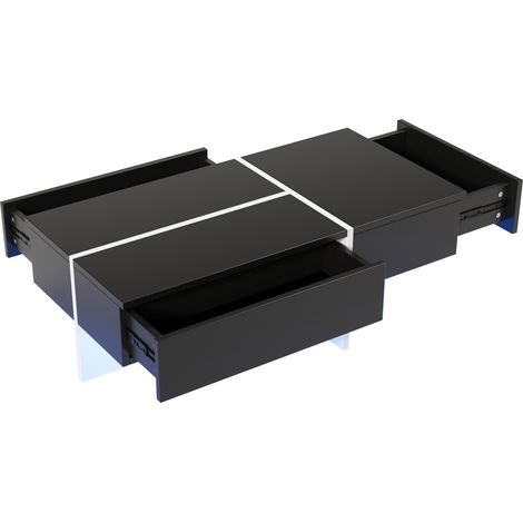 Tavolino da salotto lucido nero e bianco con LED, 100 x 50 x 34,5 cm, con 3 cassetti, MODENUIT (1/5)