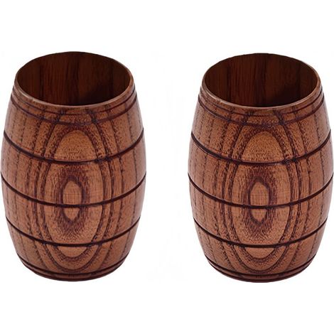 Lot de 2 chopes à bière en bois capacité 120 ml dimensions 6,5 x 5,2 x 8,8 cm pour maison hôtel et restaurant couleur marron foncé (1/5)