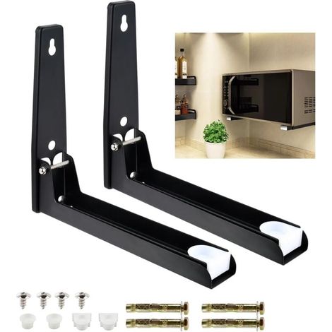 Juego de 2 soportes para horno microondas, soportes de acero inoxidable, estante de pared para microondas, soporte universal para horno microondas (1/4)